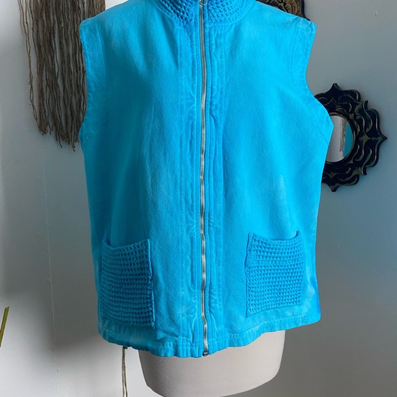 70’s style vest by Taylor hand tie dyed light blue white zip up pockets size S/M - Picture 3 of 9